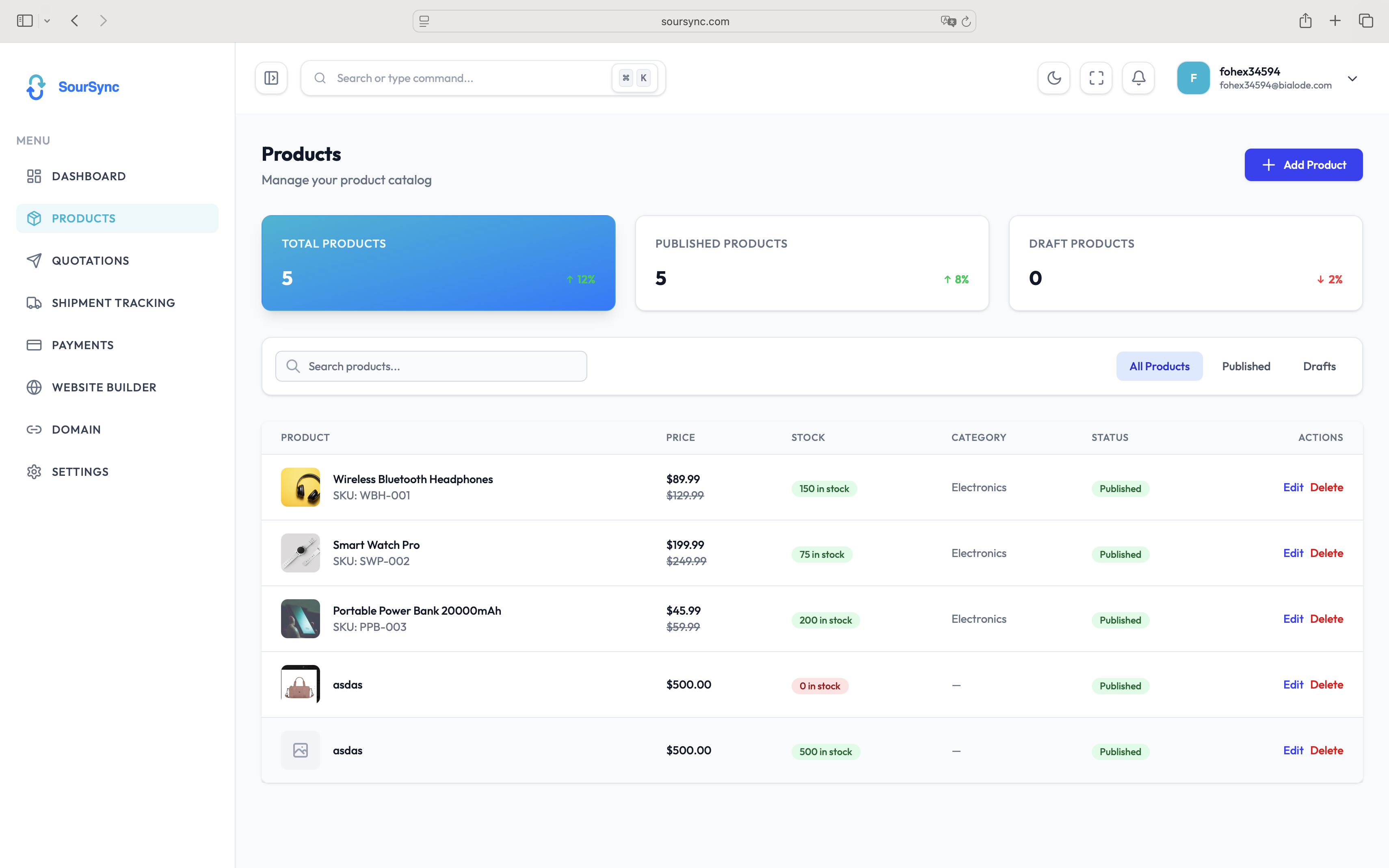 SourSync Dashboard Interface